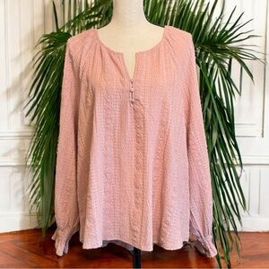 FRYE Pink Textured Long Sleeve Top Blouse - XXL